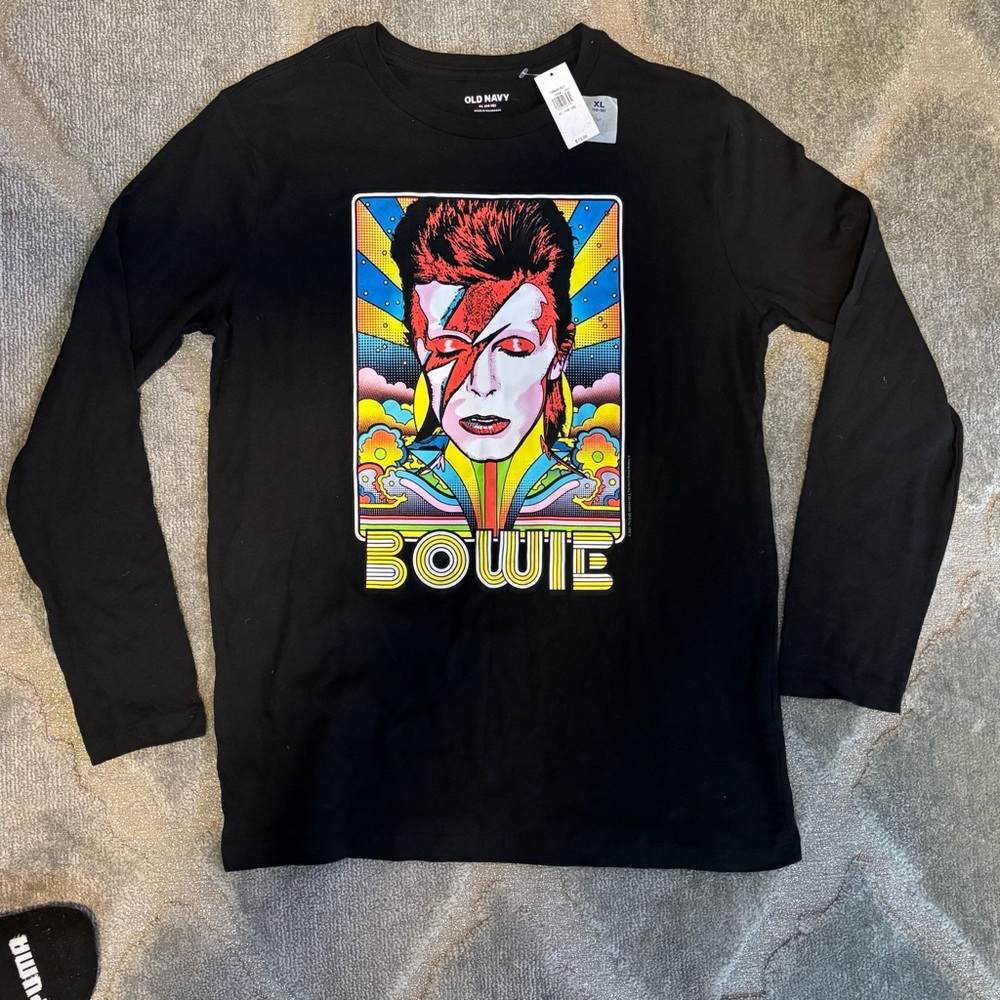 Old Navy Black Long Sleeve Bowie Shirt with Colorful Graphic